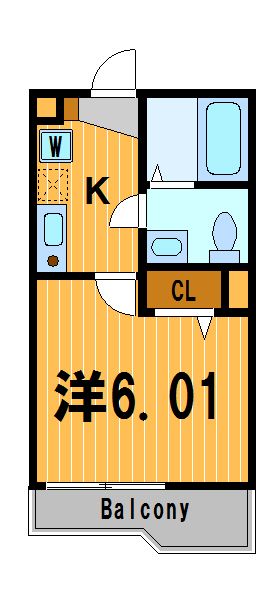 【間取】　居室とキッチンが別々の1Kです。