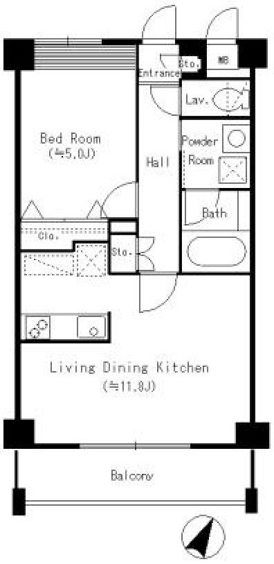 【間取】　居室とキッチンが別々の１LDKタイプの間取りです。