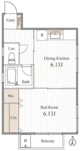 【間取】　居室とキッチンが別々の１DKタイプの間取りです。